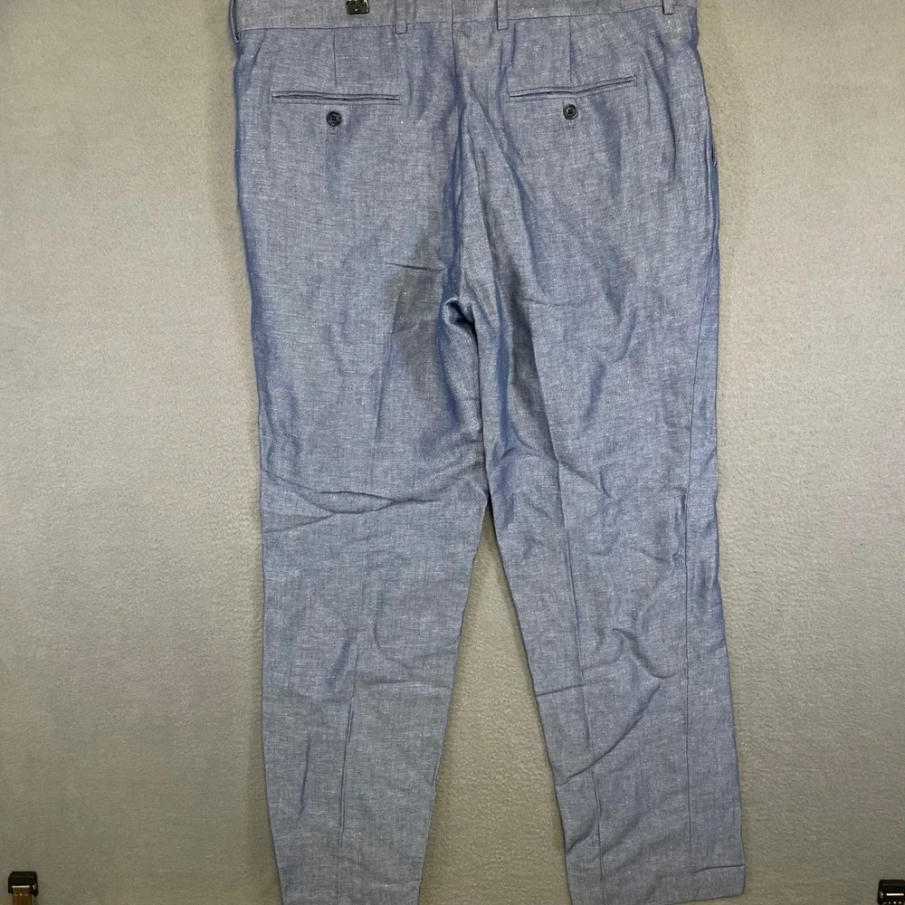 Perry Ellis Portfolio Linen Blend Dress Pants 38x29 Blue